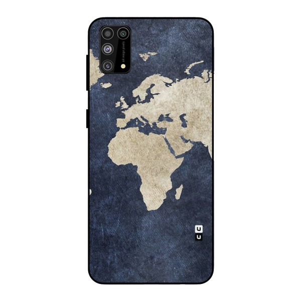World Map Blue Gold Metal Back Case for Galaxy F41