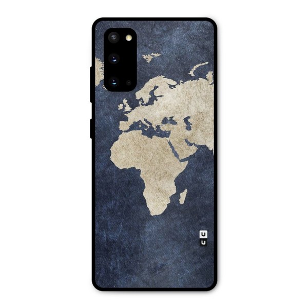World Map Blue Gold Metal Back Case for Galaxy S20