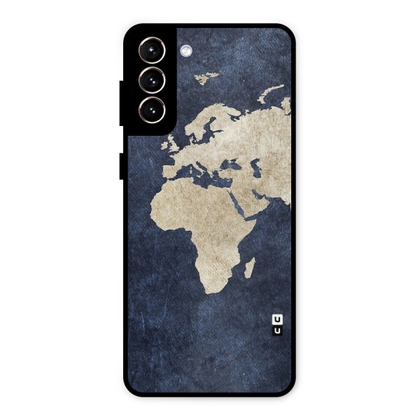 World Map Blue Gold Metal Back Case for Galaxy S21 Plus