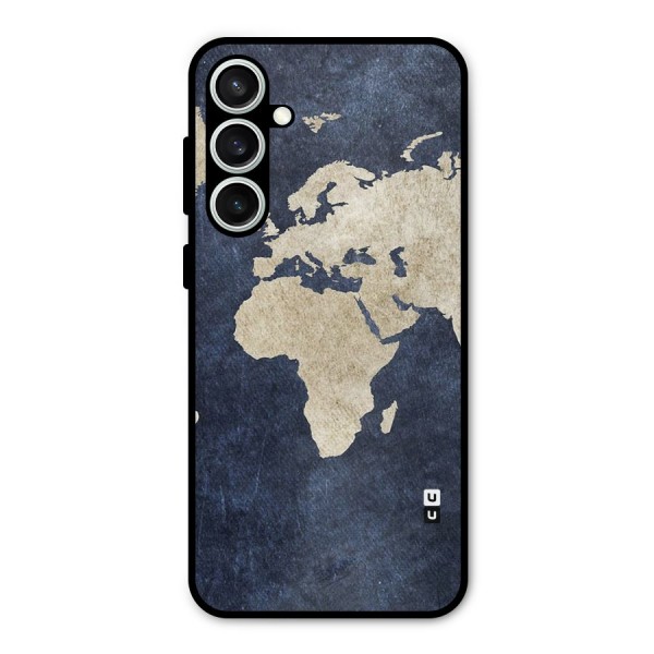 World Map Blue Gold Metal Back Case for Galaxy S23 FE
