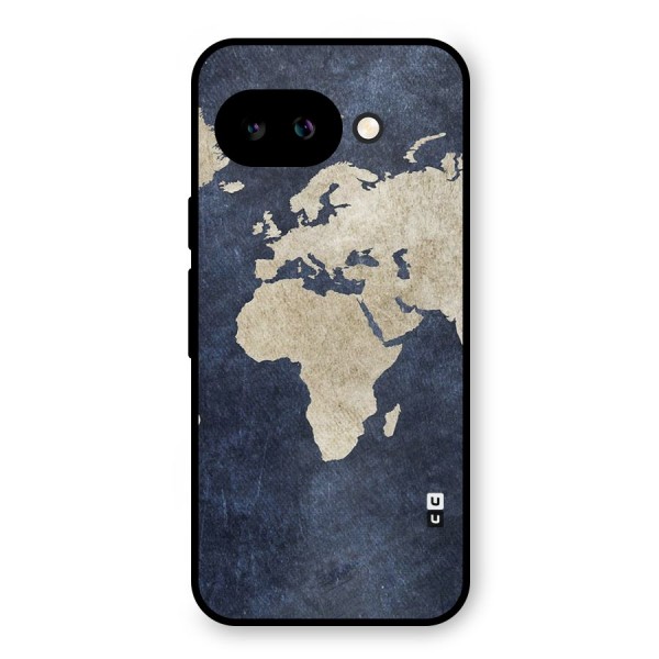World Map Blue Gold Metal Back Case for Google Pixel 9a