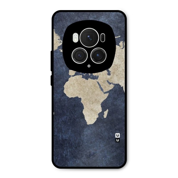 World Map Blue Gold Metal Back Case for Honor Magic6 Pro