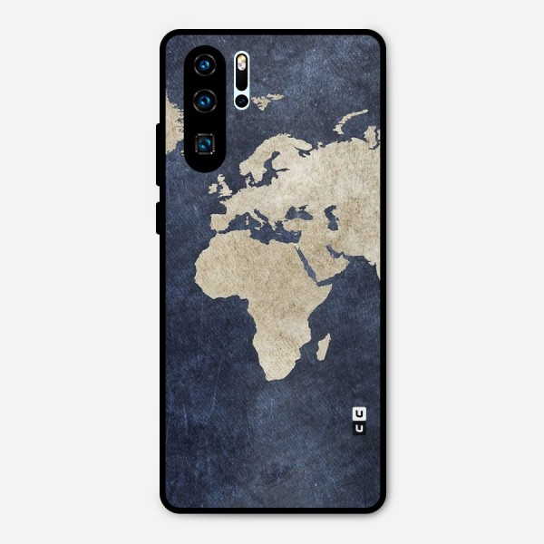 World Map Blue Gold Metal Back Case for Huawei P30 Pro