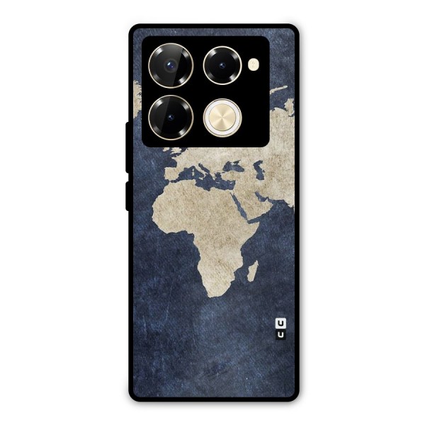 World Map Blue Gold Metal Back Case for Infinix Note 40 Pro Plus