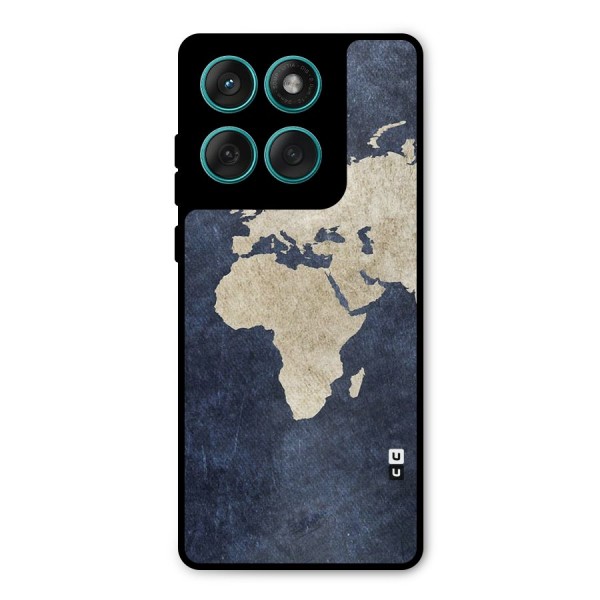 World Map Blue Gold Metal Back Case for Motorola Edge 60