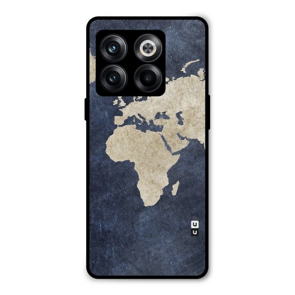 World Map Blue Gold Metal Back Case for OnePlus 10T