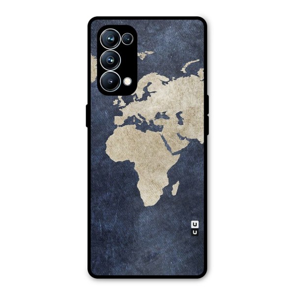 World Map Blue Gold Metal Back Case for Oppo Reno5 Pro 5G