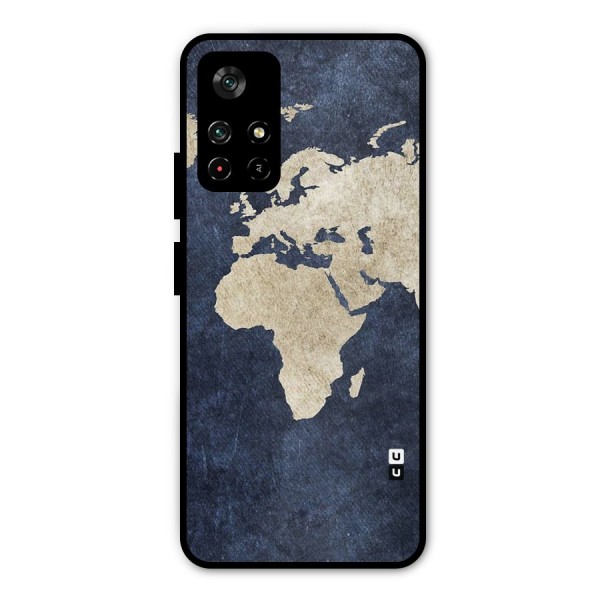World Map Blue Gold Metal Back Case for Poco M4 Pro 5G