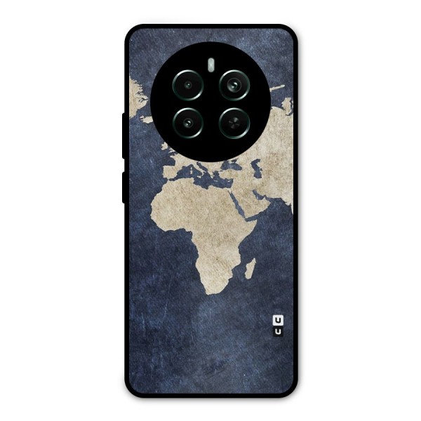 World Map Blue Gold Metal Back Case for Realme 12 Pro Plus