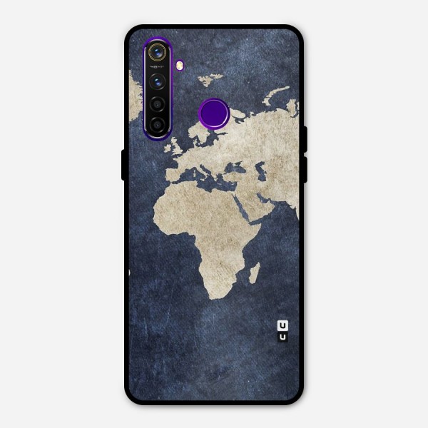 World Map Blue Gold Metal Back Case for Realme 5 Pro