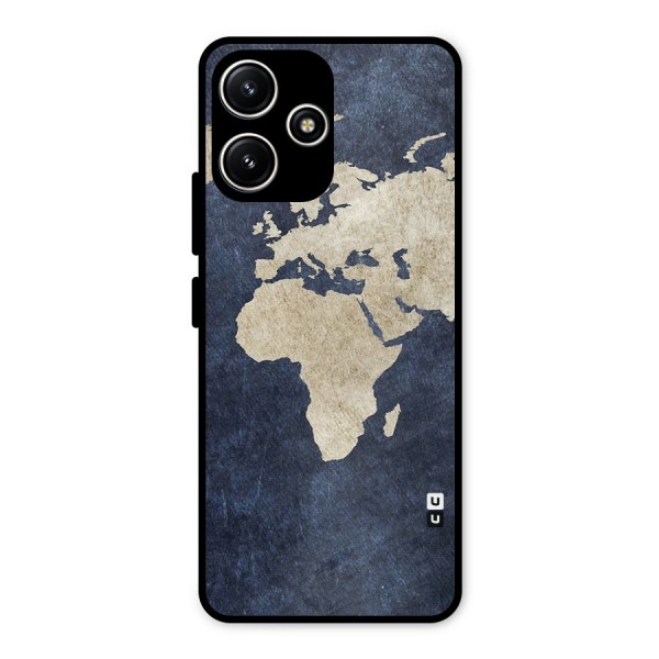 World Map Blue Gold Metal Back Case for Redmi 12 5G