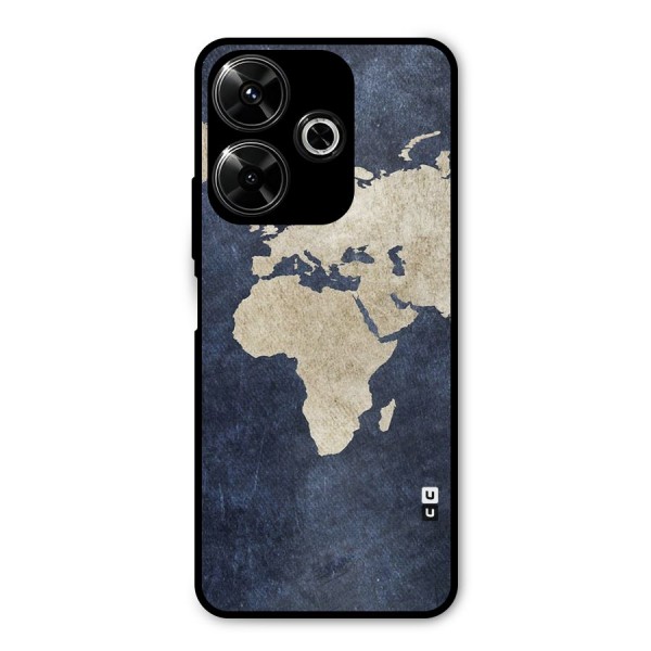 World Map Blue Gold Metal Back Case for Redmi 13 5G