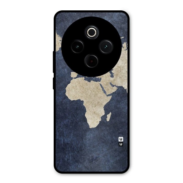 World Map Blue Gold Metal Back Case for Vivo T4