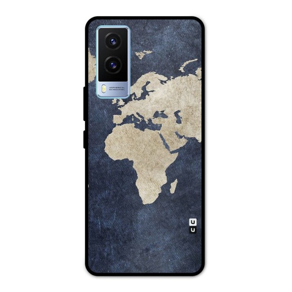 World Map Blue Gold Metal Back Case for Vivo V21e 5G