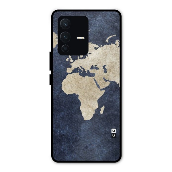World Map Blue Gold Metal Back Case for Vivo V23 Pro
