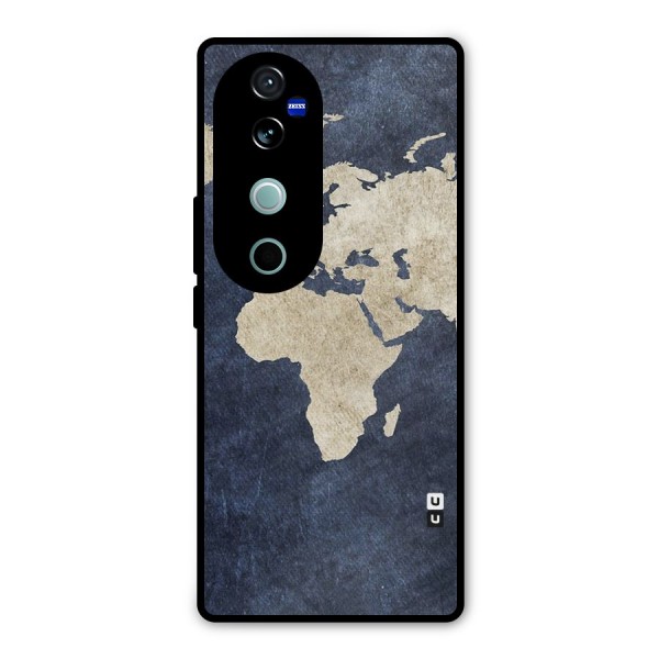 World Map Blue Gold Metal Back Case for Vivo V40