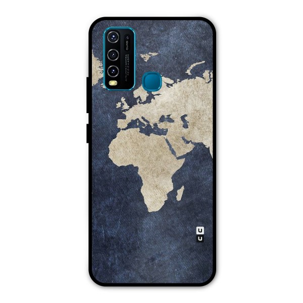 World Map Blue Gold Metal Back Case for Vivo Y30