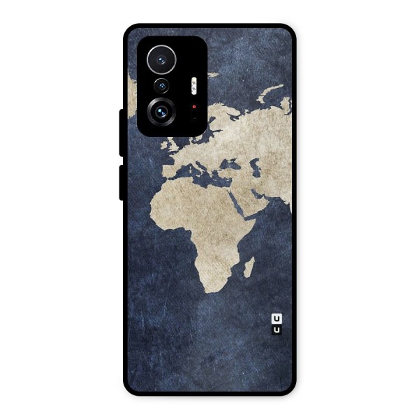 World Map Blue Gold Metal Back Case for Xiaomi 11T Pro