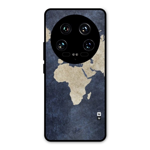 World Map Blue Gold Metal Back Case for Xiaomi 14 Ultra