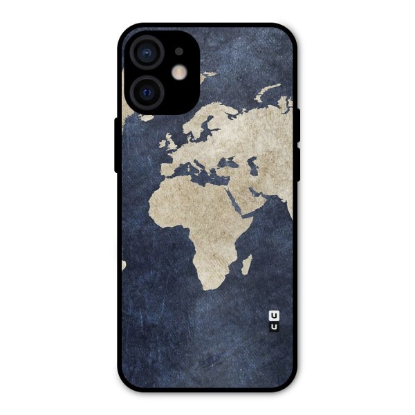World Map Blue Gold Metal Back Case for iPhone 12 Mini