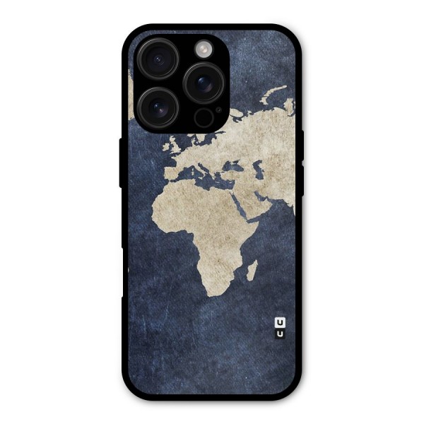 World Map Blue Gold Metal Back Case for iPhone 16 Pro