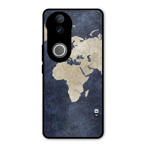 World Map Blue Gold Metal Back Case for iQOO Z10R