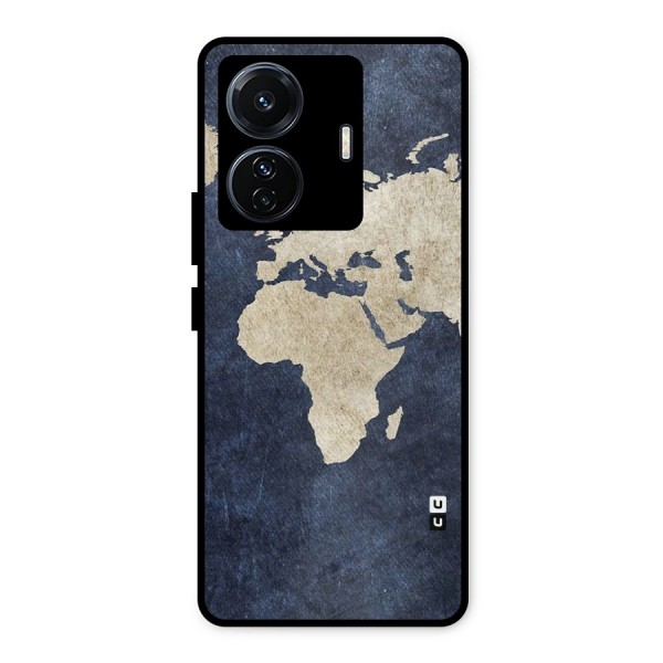 World Map Blue Gold Metal Back Case for iQOO Z6