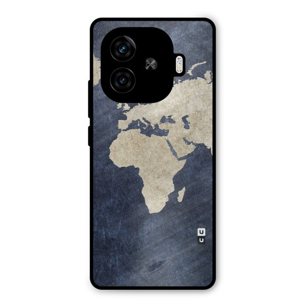 World Map Blue Gold Metal Back Case for iQOO Z9 Turbo