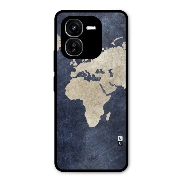 World Map Blue Gold Metal Back Case for iQOO Z9x