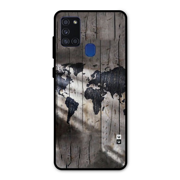World Map Wood Design Metal Back Case for Galaxy A21s