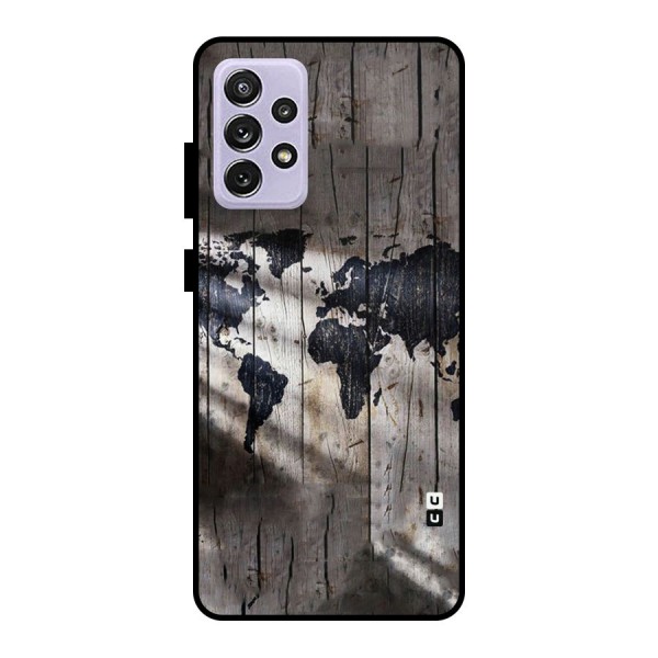 World Map Wood Design Metal Back Case for Galaxy A72