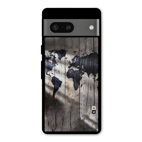 World Map Wood Design Metal Back Case for Google Pixel 7