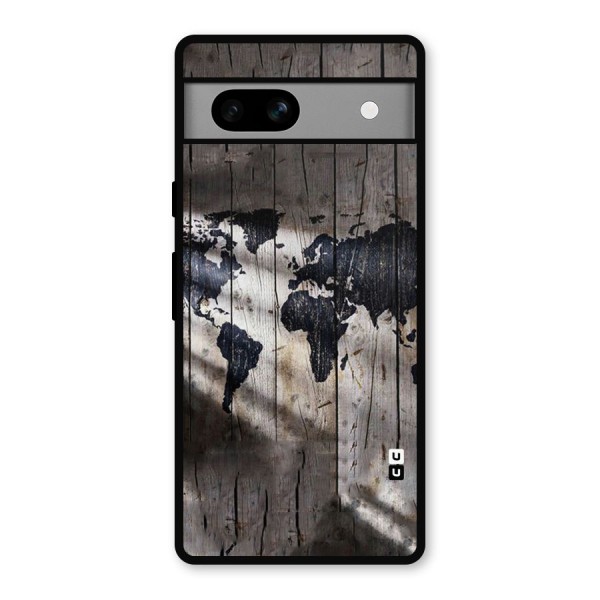 World Map Wood Design Metal Back Case for Google Pixel 7a