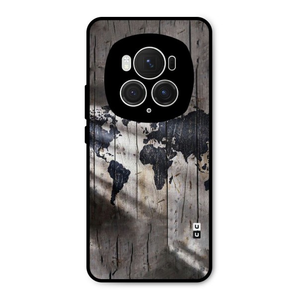 World Map Wood Design Metal Back Case for Honor Magic6 Pro