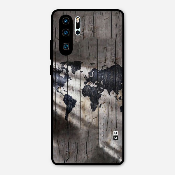 World Map Wood Design Metal Back Case for Huawei P30 Pro