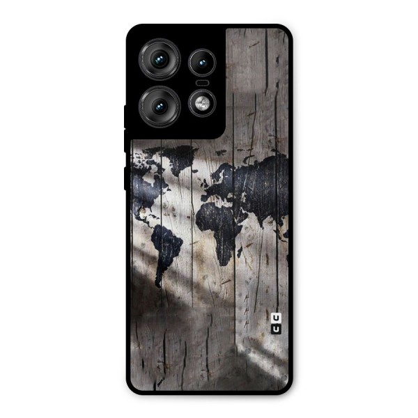 World Map Wood Design Metal Back Case for Motorola Edge 50 Pro