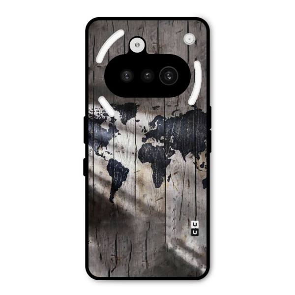 World Map Wood Design Metal Back Case for Nothing Phone 3a