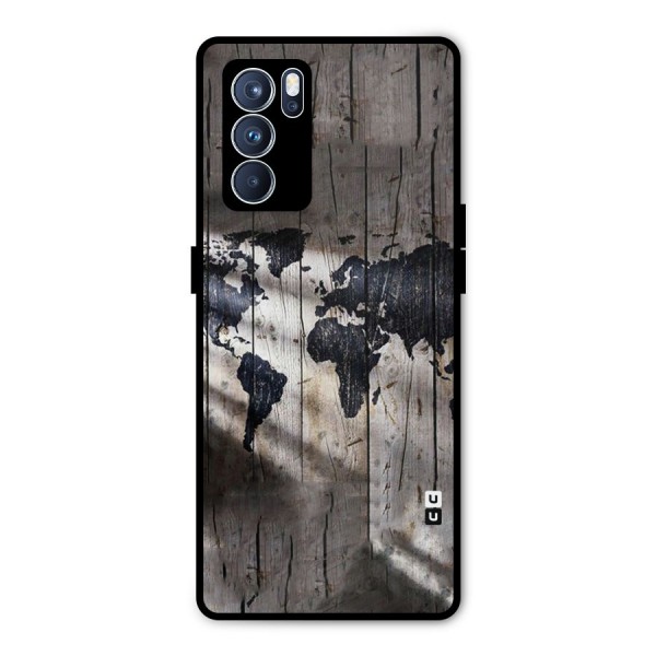 World Map Wood Design Metal Back Case for Oppo Reno6 Pro 5G