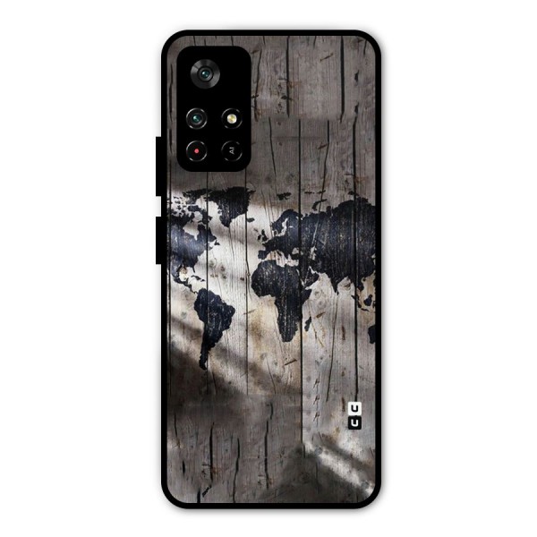 World Map Wood Design Metal Back Case for Poco M4 Pro 5G
