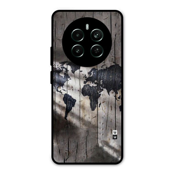 World Map Wood Design Metal Back Case for Realme 12 Pro Plus