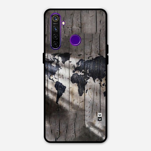 World Map Wood Design Metal Back Case for Realme 5 Pro
