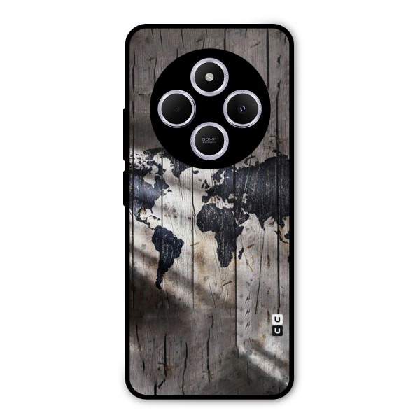 World Map Wood Design Metal Back Case for Redmi 14C