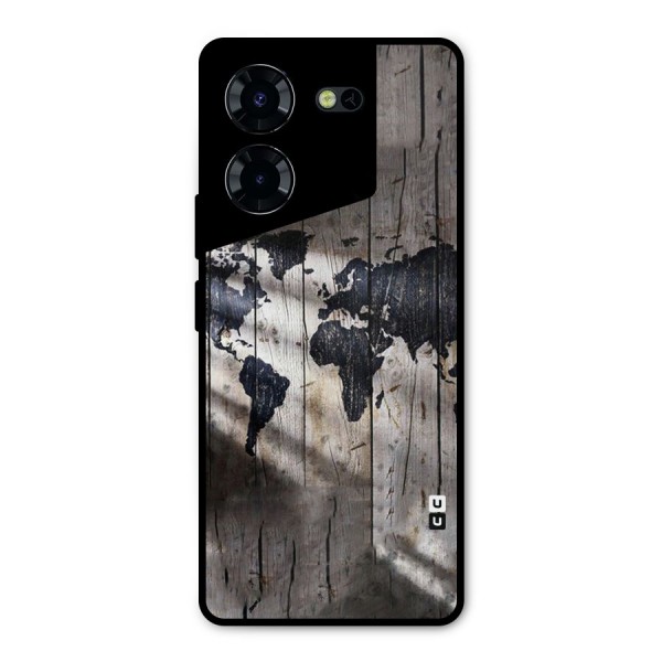 World Map Wood Design Metal Back Case for Tecno Pova 5 Pro 5G
