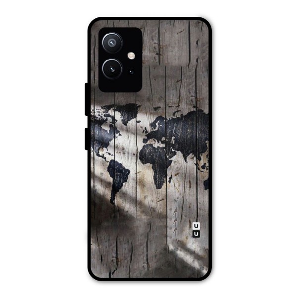 World Map Wood Design Metal Back Case for Vivo T1 5G
