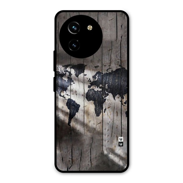 World Map Wood Design Metal Back Case for Vivo T3x