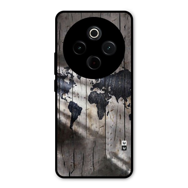 World Map Wood Design Metal Back Case for Vivo T4