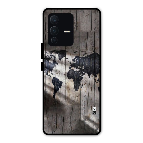 World Map Wood Design Metal Back Case for Vivo V23 Pro