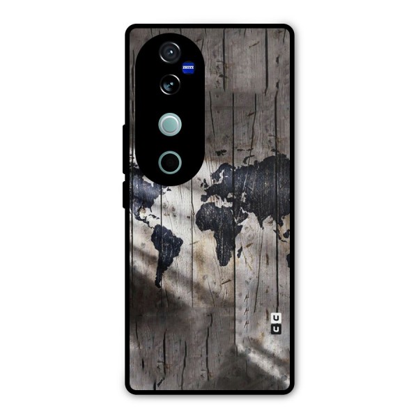 World Map Wood Design Metal Back Case for Vivo V40