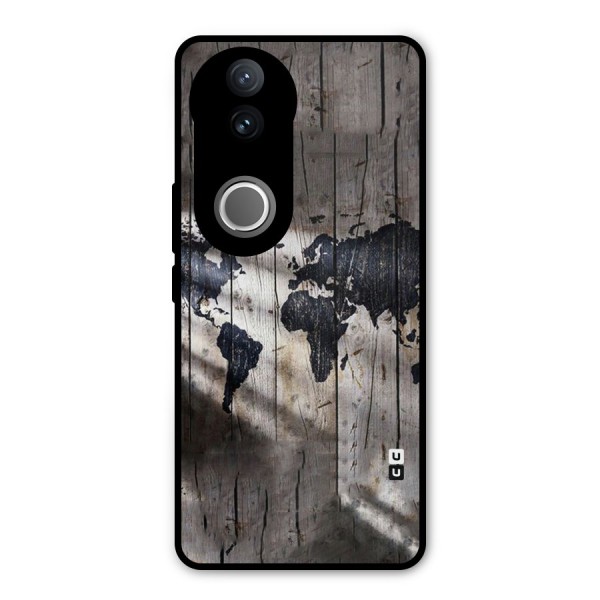 World Map Wood Design Metal Back Case for Vivo V50e