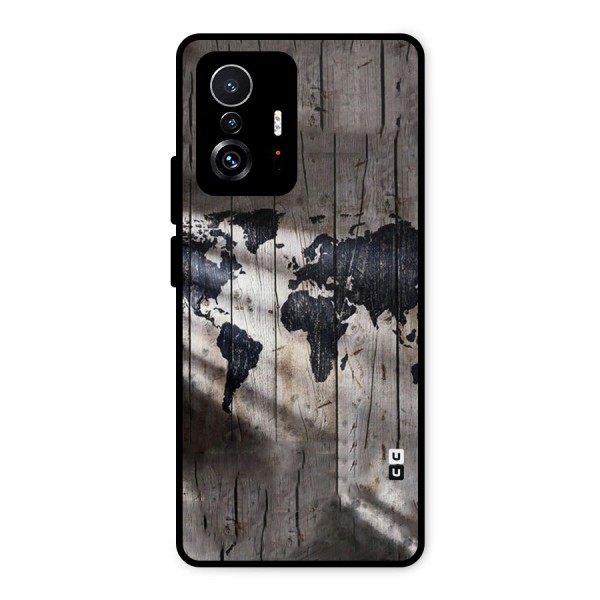 World Map Wood Design Metal Back Case for Xiaomi 11T Pro